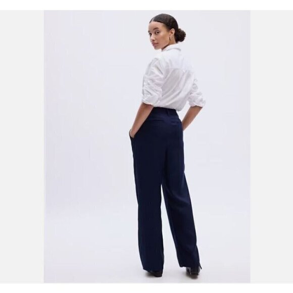 GAP Tencel Pleated Navy Blue Trouser Loose Straight Pants Plus Size 20 MSRP $70 - Picture 2 of 8